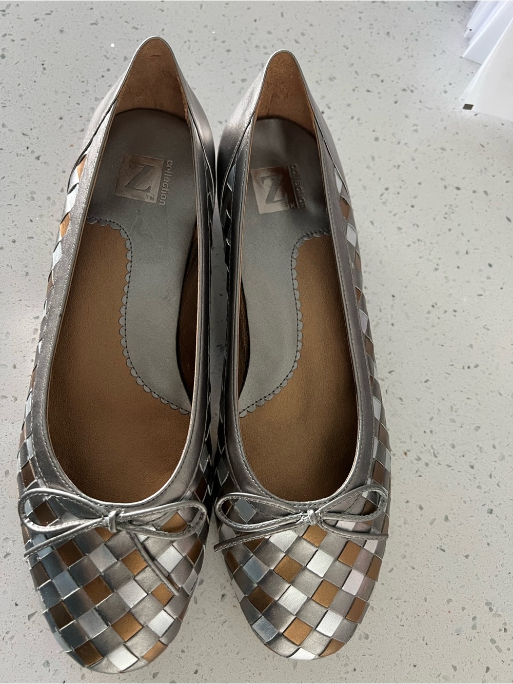 Metallic Woven Ballet Flats in Silver and Bronze